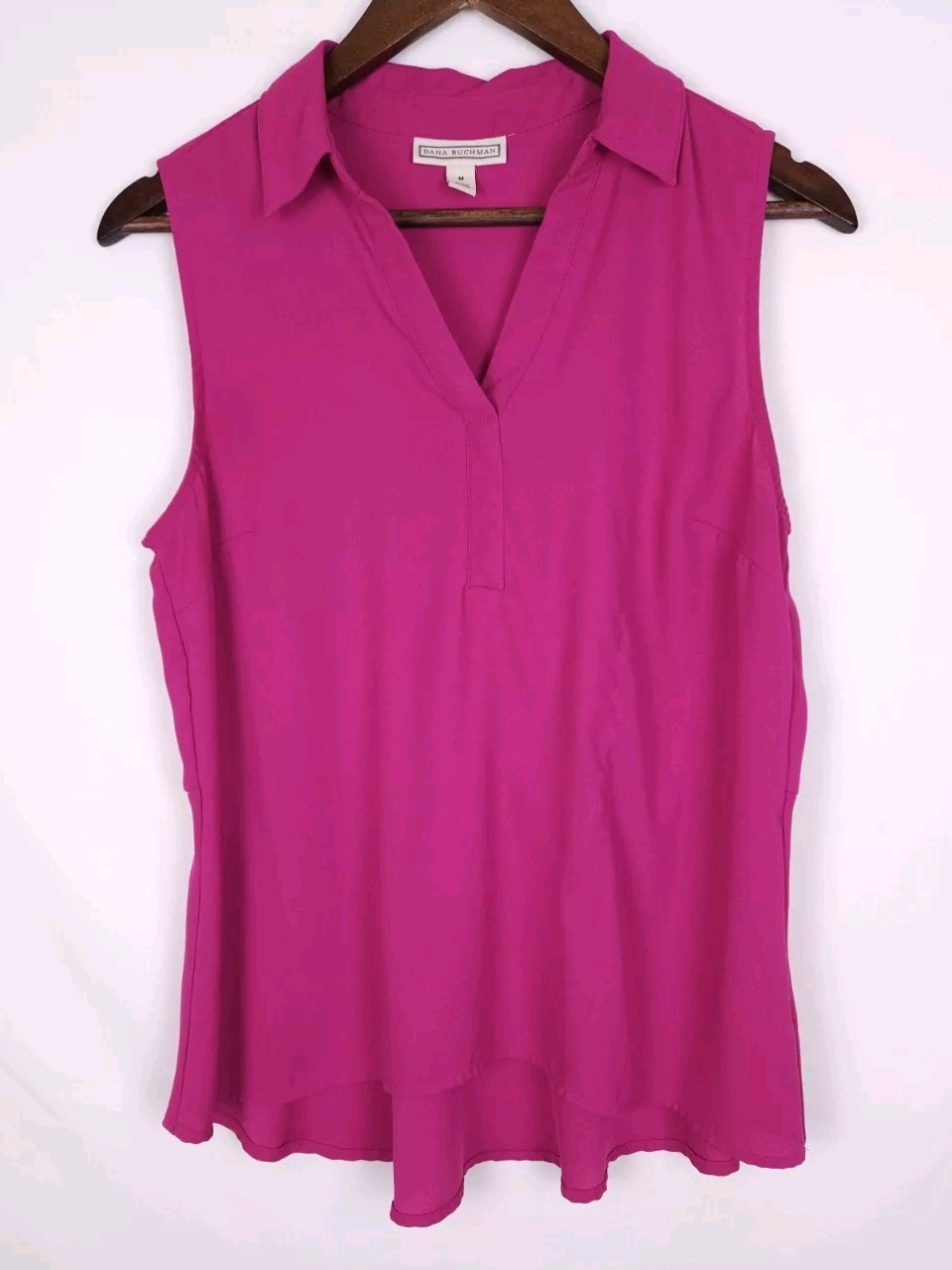 Dana Buchman Bright Pink Collared Tank Top High/Low Hem – Size Medium