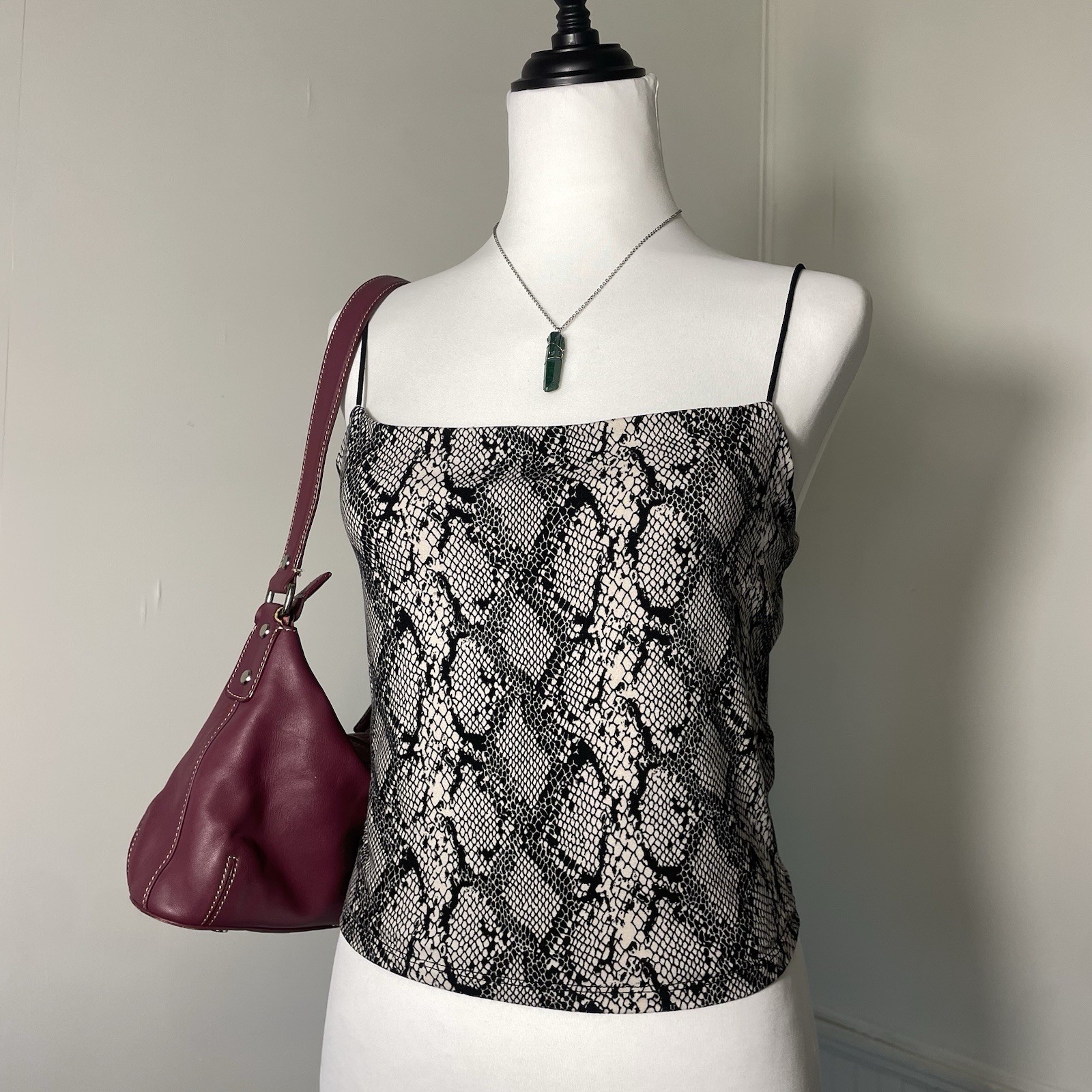 Popular 21 Black White Snake Print Bungee Straps Cropped Tank Top Size Large