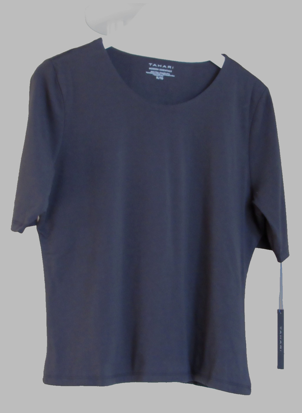 TAHARI Black Round Neck ELBOW SLEEVE Lined Tee Shirt Top Size XL NWT