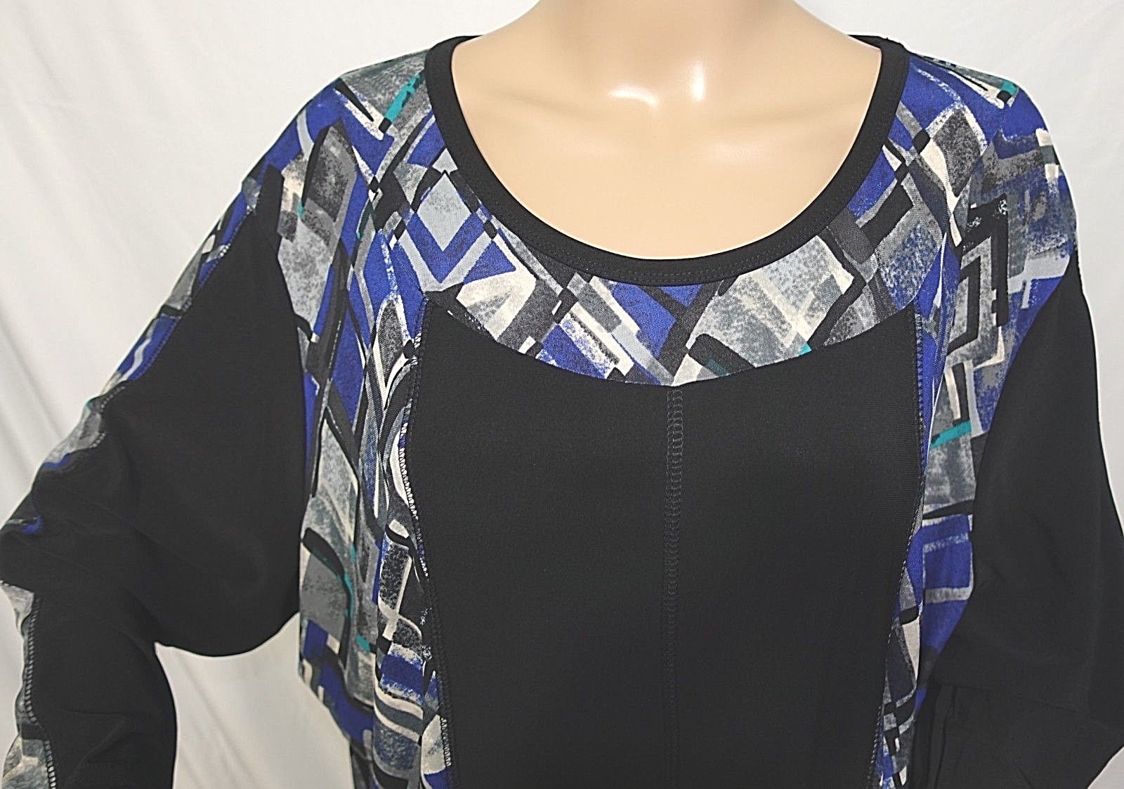 N Touch Women Plus 2x Black Gray Blue Tunic Top Blouse Shirt Sweater