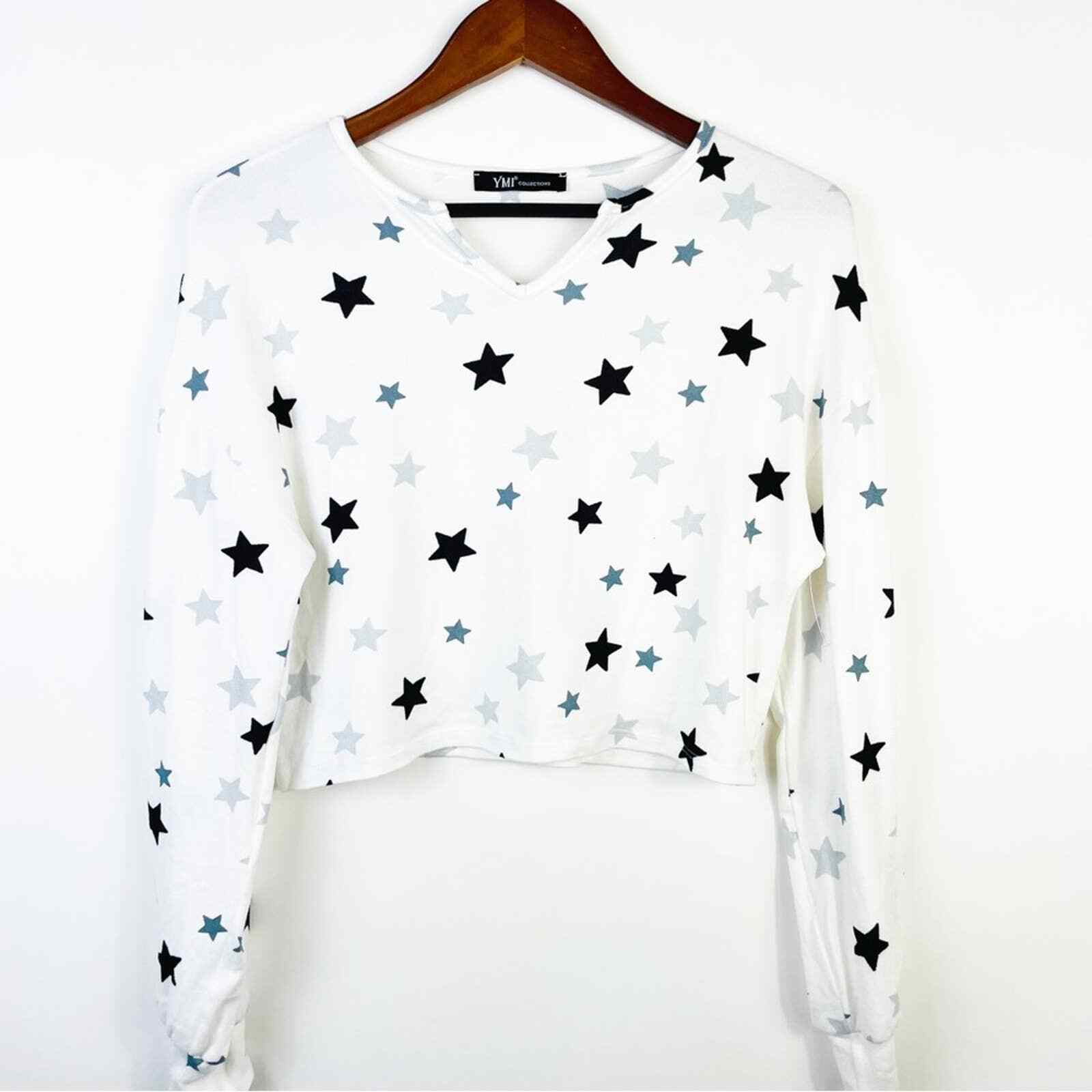 YMI COLLECTIONS White Stars Print Fleece Loungewear Top