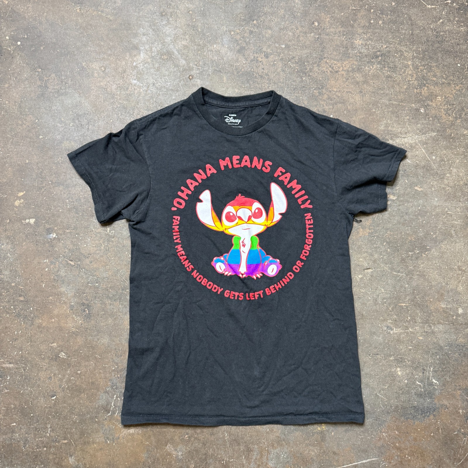 Ohana Lilo Stitch Shirt Disney Family Pride Rainbow Tee Womens S Black Crew Neck