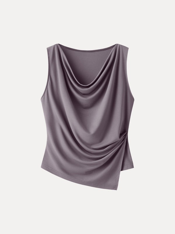 [NEW] OGL Cowl Neck Asymmetrical Tucked Sleeveless Top