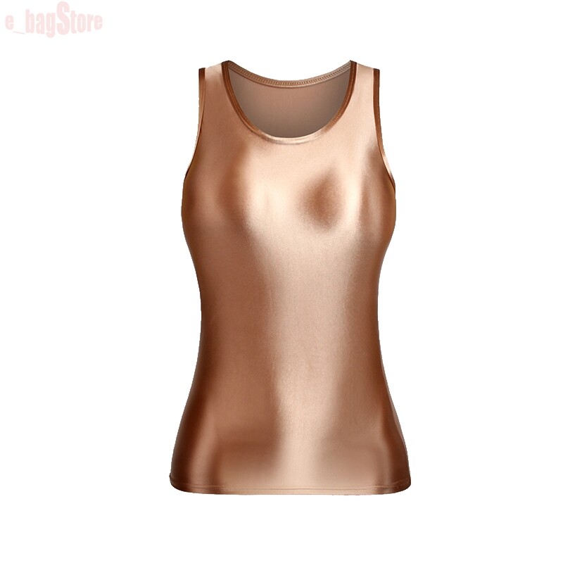 MJINM Women Oil Shiny Elastic Camisole Sleeveless Slim Fit Tank Top Casual Vest