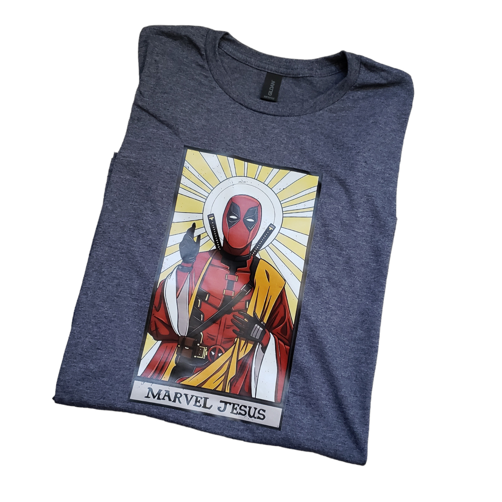 Deadpool Marvel Jesus Tshirt Heather Navy Size XL