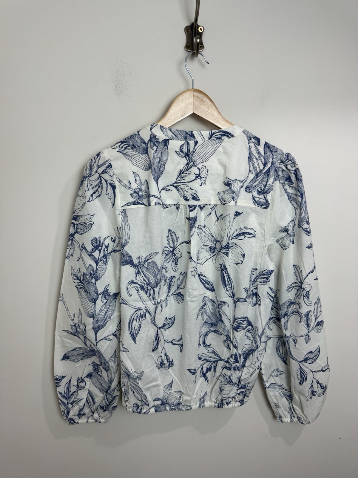 Mint Velvet Blue Floral Cotton Blouse Top Size M Feminine Fringed RRP £89