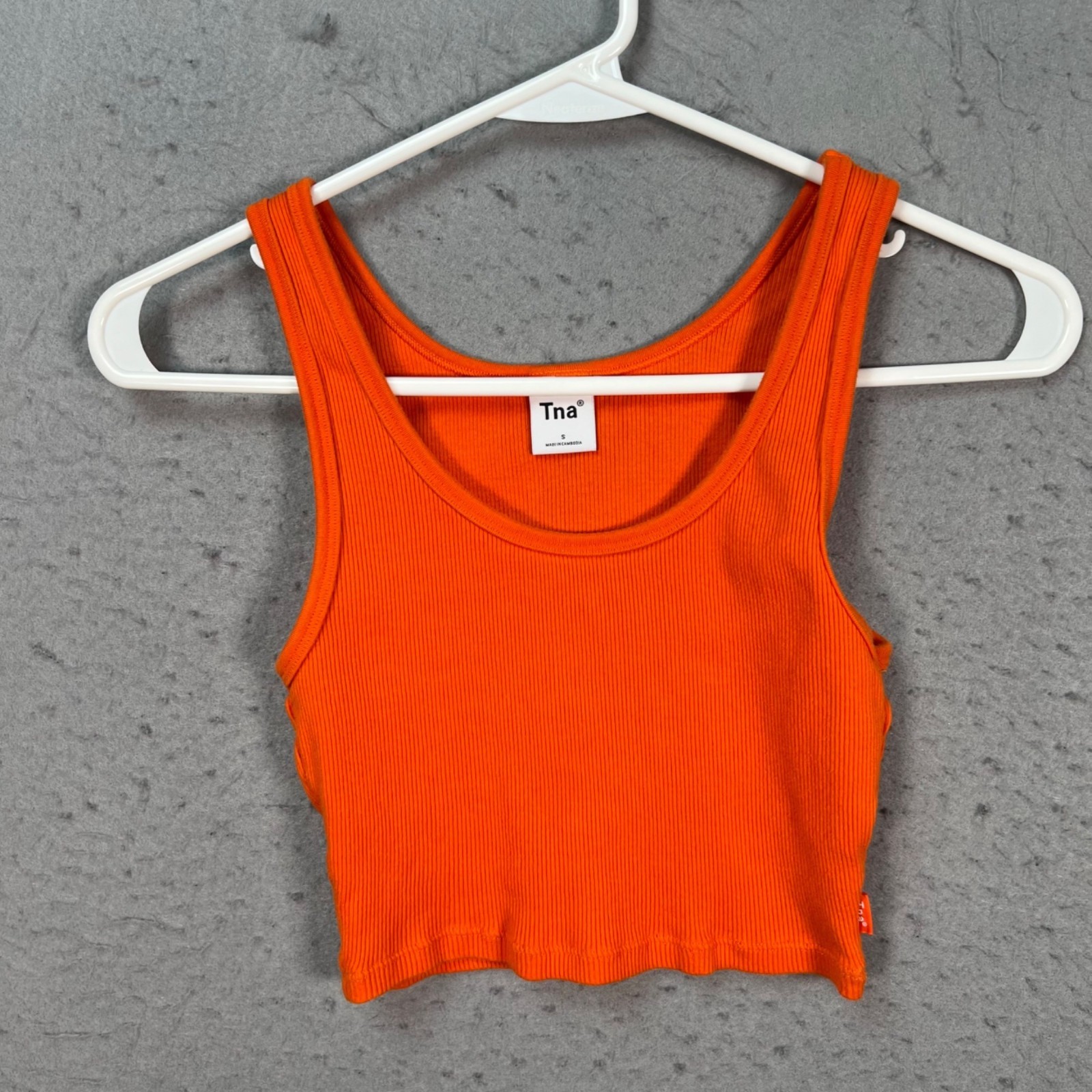 TNA Aritzia Womens Small Ribbed Orange Cropped Tank Top