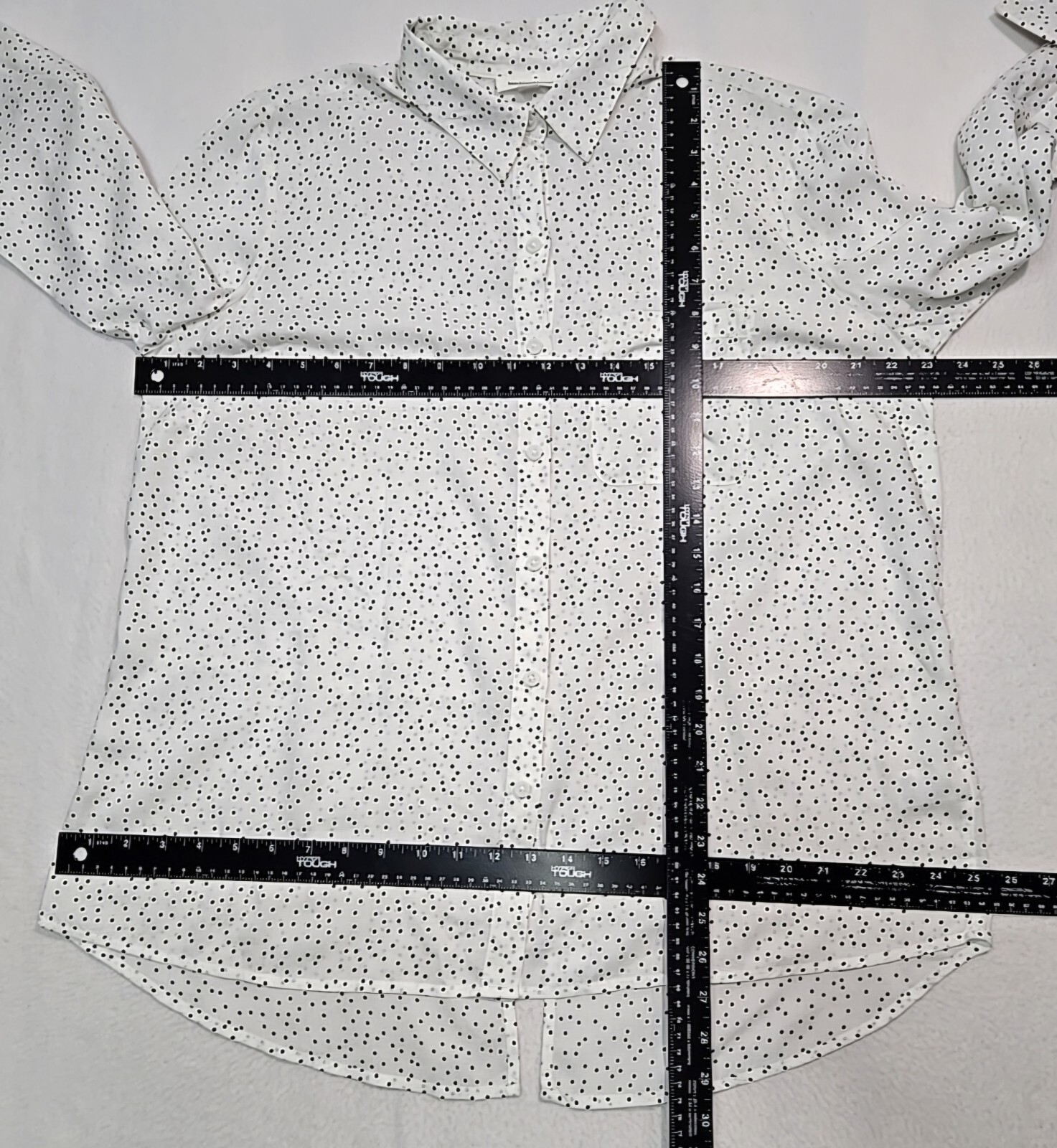 BEACH LUNCH LOUNGE Button Up Roll Tab Sleeve Split Back Shirt Polka Dot sz L/XL