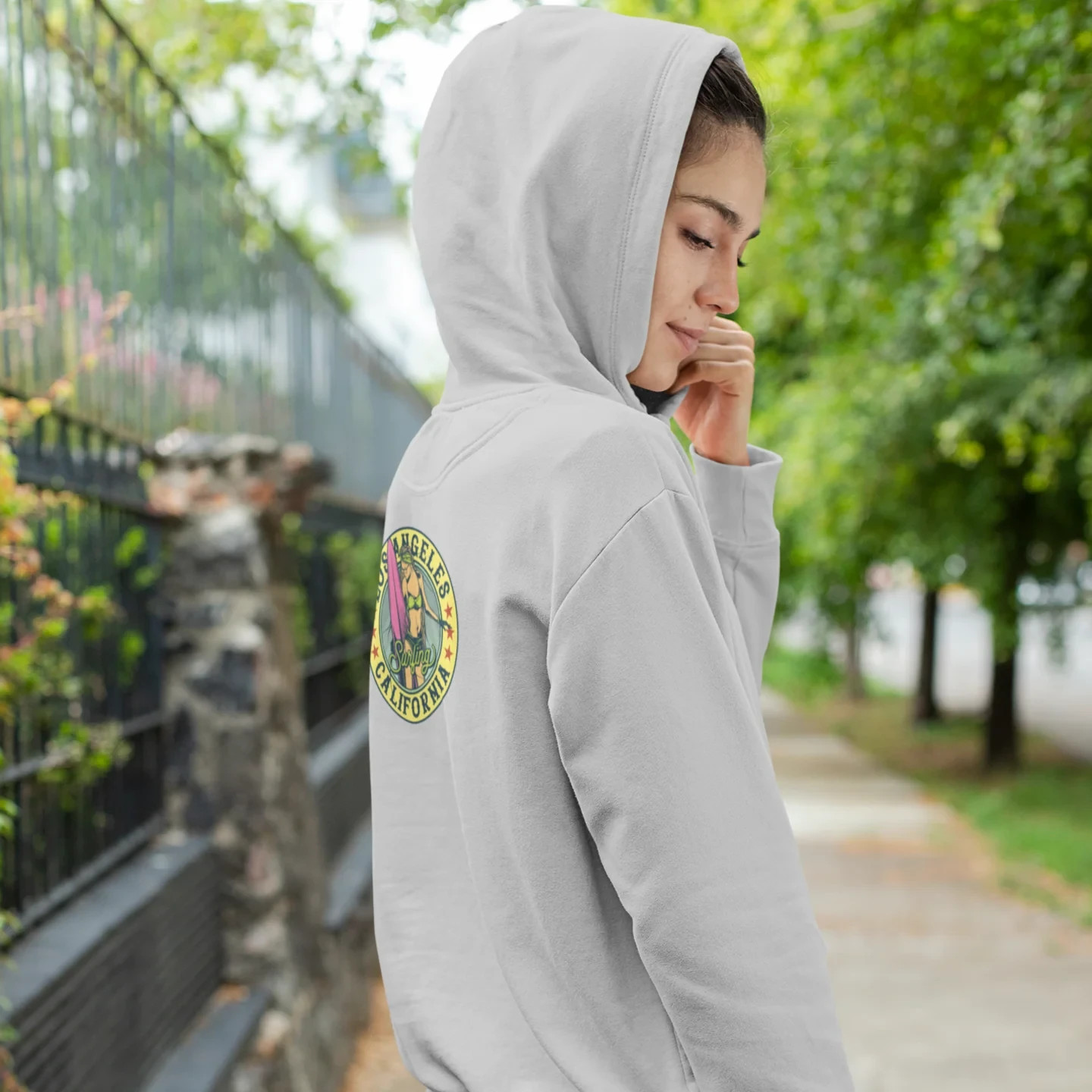 Full Zip classic fit streetwear California back print Hoodie for Women