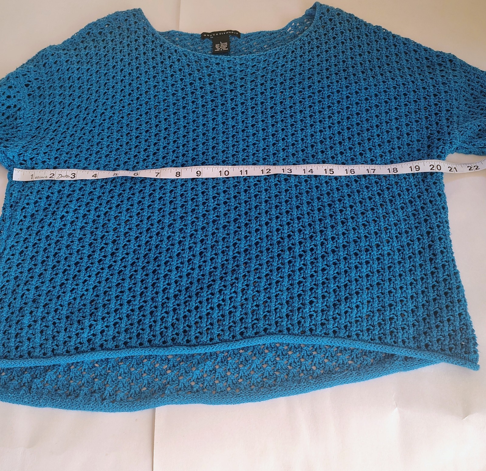 Grace Elements Sheer Open Stitch Crochet Top Sz L Coastal Nautical Beach Preppy