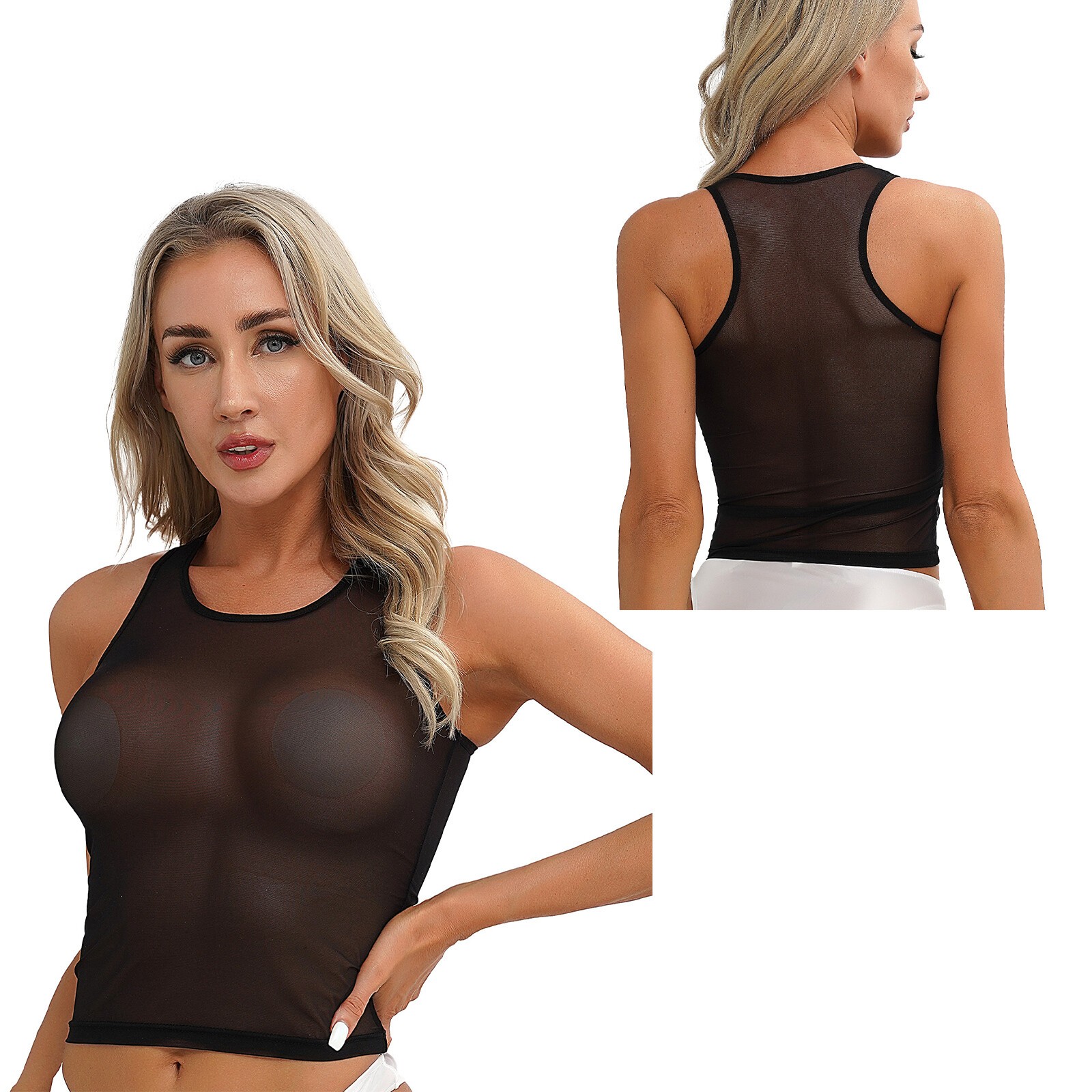 Women’s Sexy See Through Mesh Sheer Tank Crop Top Clubwear Party Tee Lingerie
