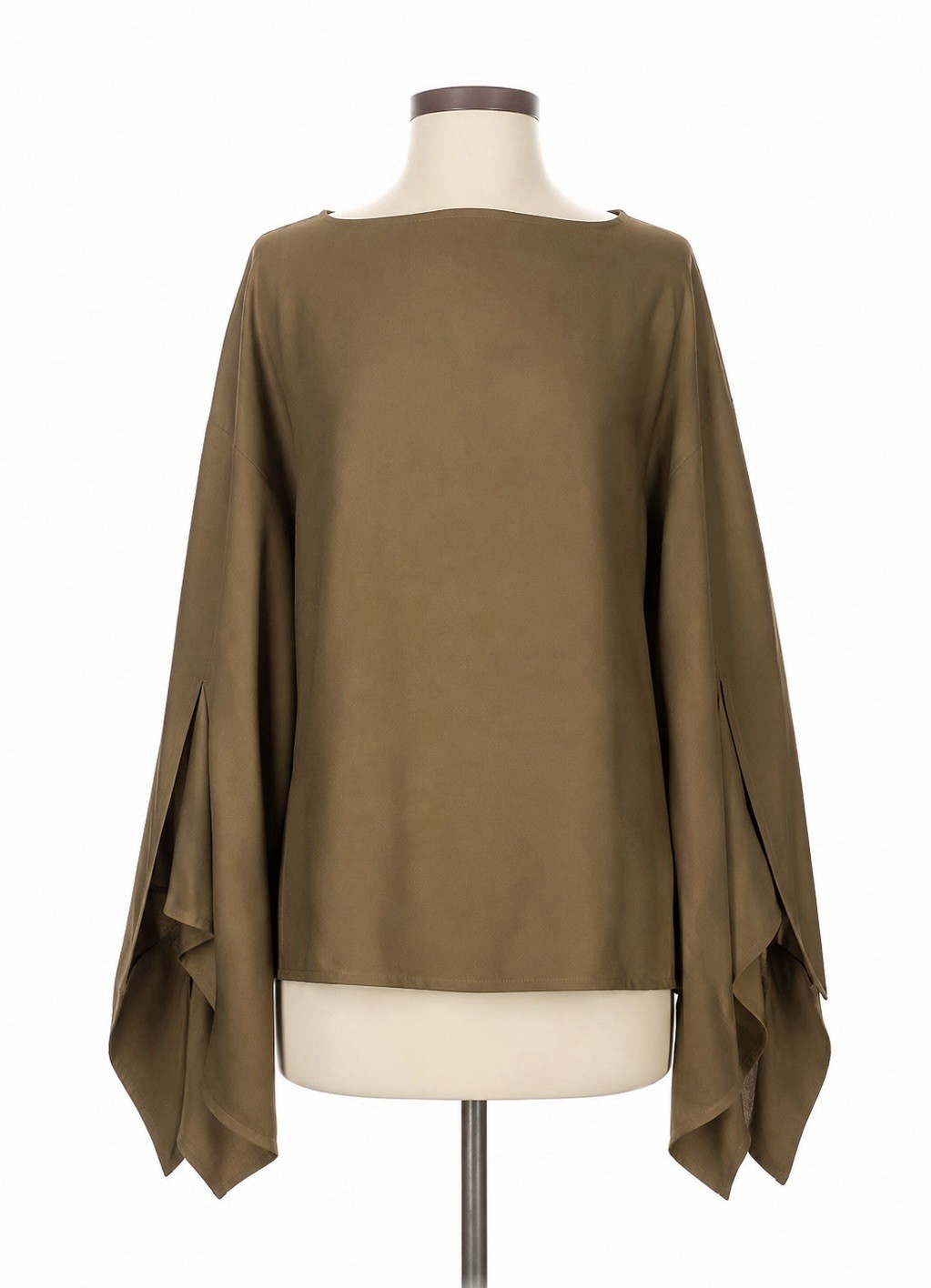 Ralph Lauren Purple Label Cape Sleeve Boat Neck Blouse Draped Dress Top Olive S