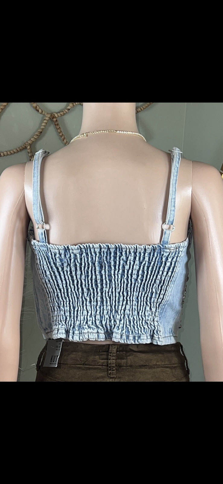 NWT BLANK NYC Light Wash Starstruck Embellished Denim Crop Top MED Festival Hot