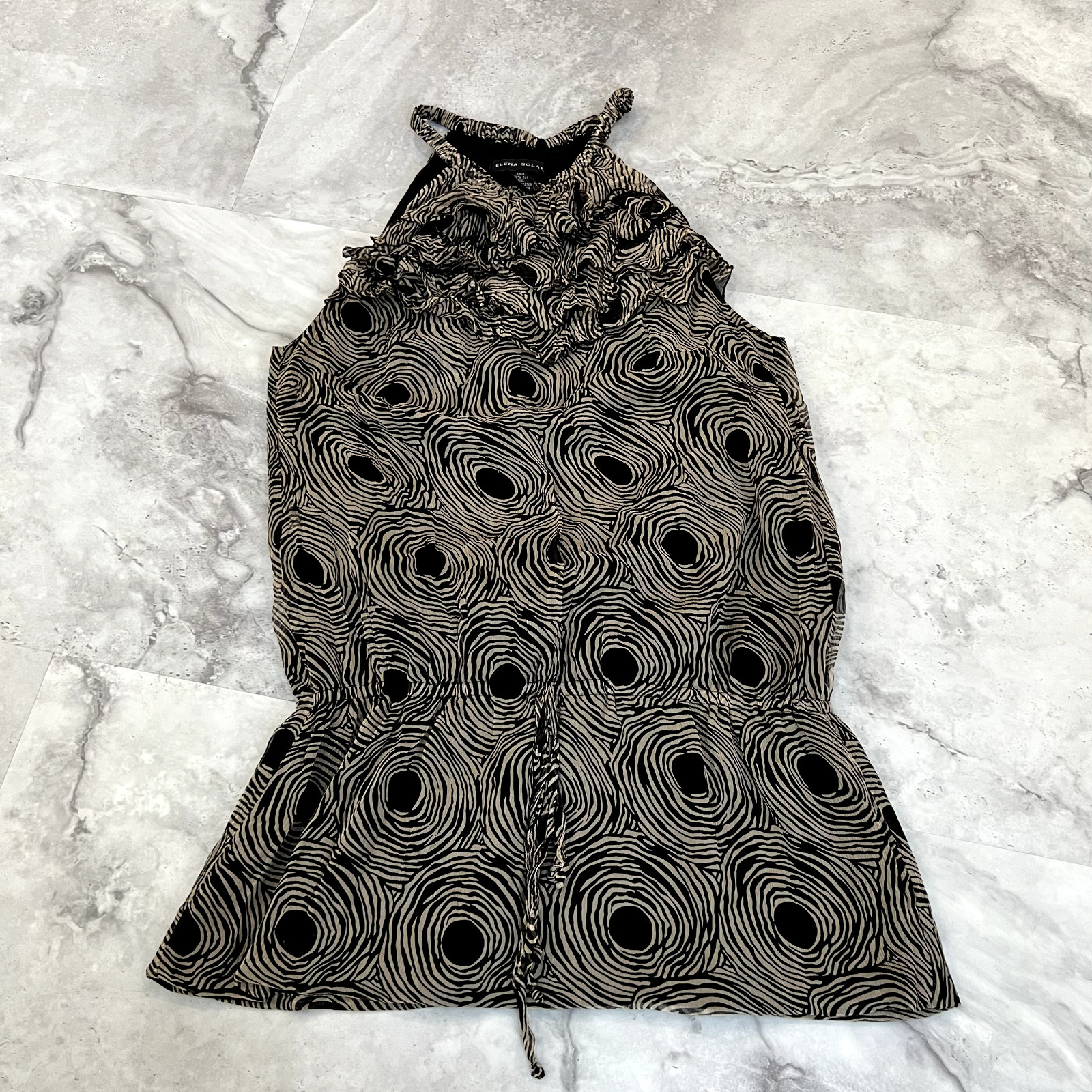 Elena Solano Women Size Small S Silk Ruffle Sleeveless Halter Top Blouse Shirt