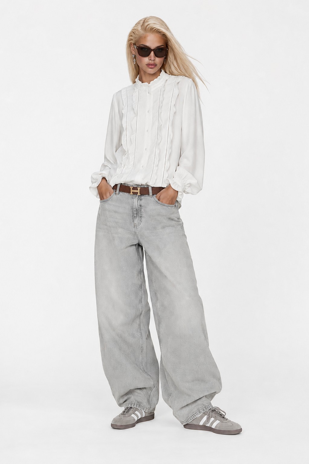 Marc by Marc Jacobs Women’s Light Ivory Viscose Romantic Ruffle Blouse, M