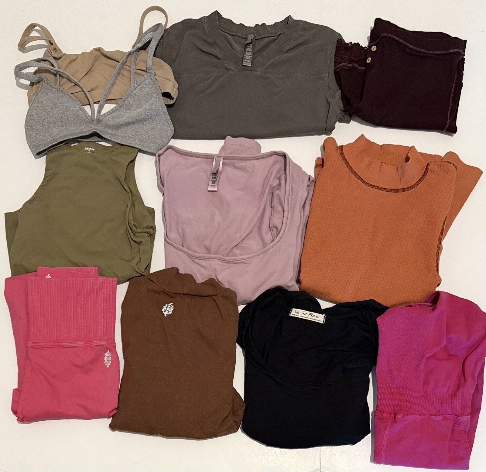 Free People Skims Mixed Lot of 11 Boho XS/S Tops Body Suit Leggings Jumpsuit Bra