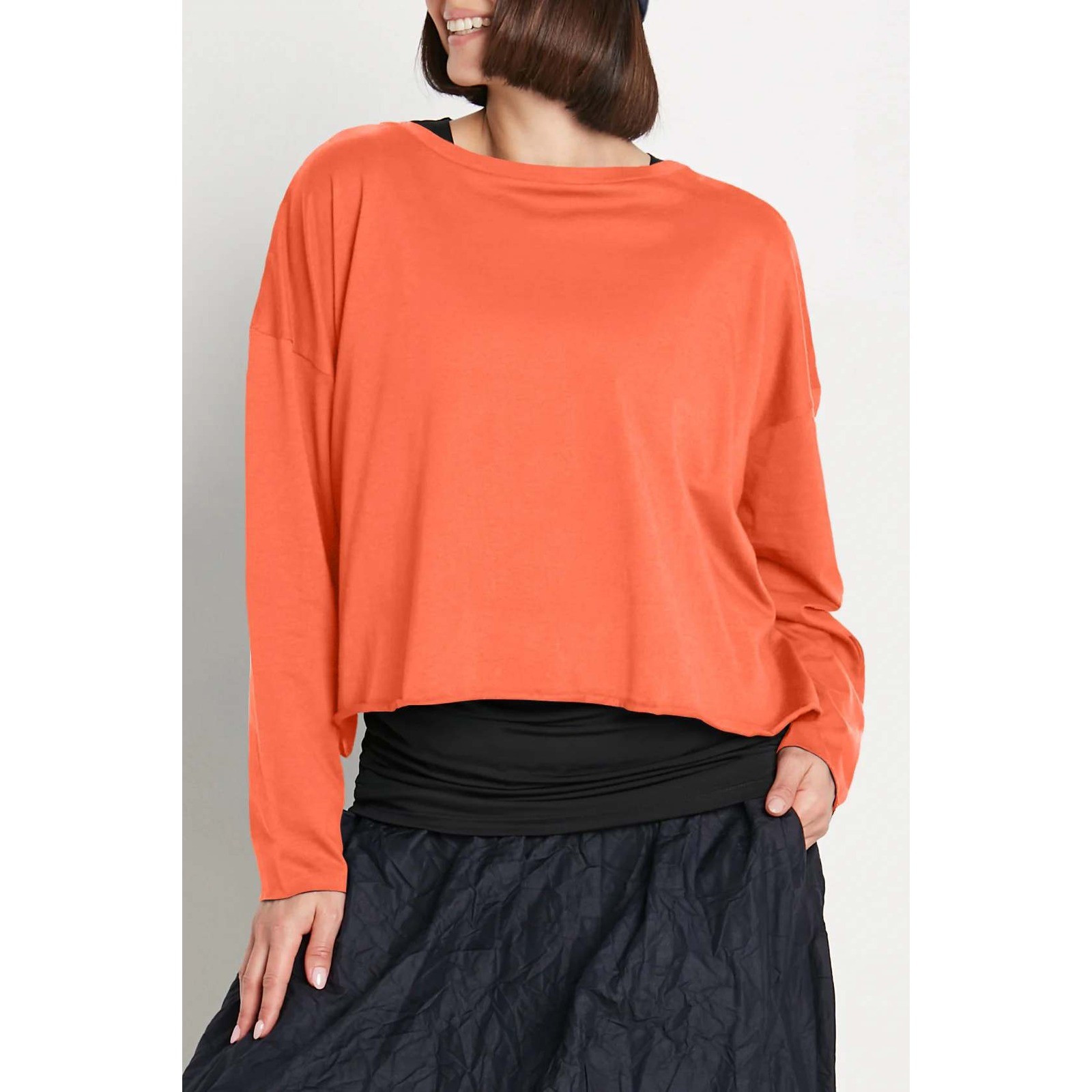 Planet by Lauren G Pima Cotton Mini Luxury Boxy T-Shirt Women OS Coral Grenadine