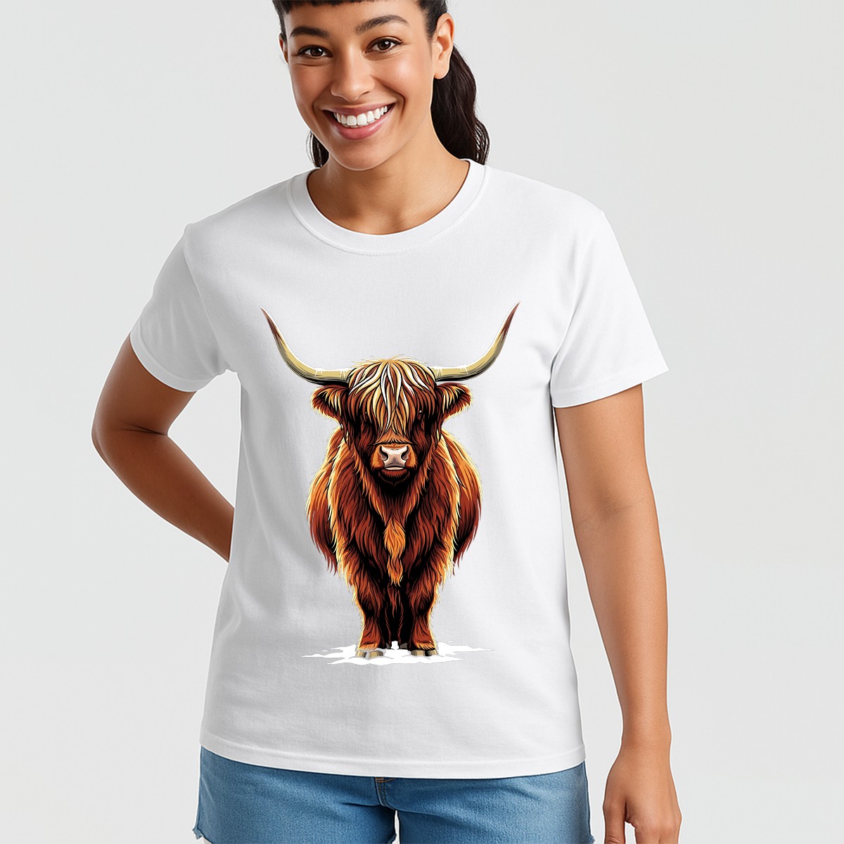 Highland Cow Animals Mens T-Shirt Womens Tee Graphic Unisex Tee