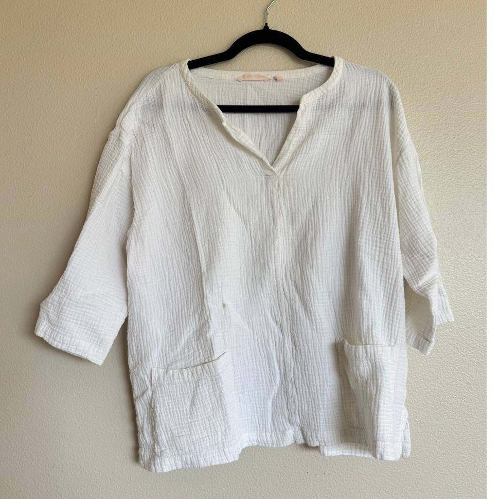 Soft Surroundings White Gauze Tunic L Beach Coastal Cottagecore Euro Summer