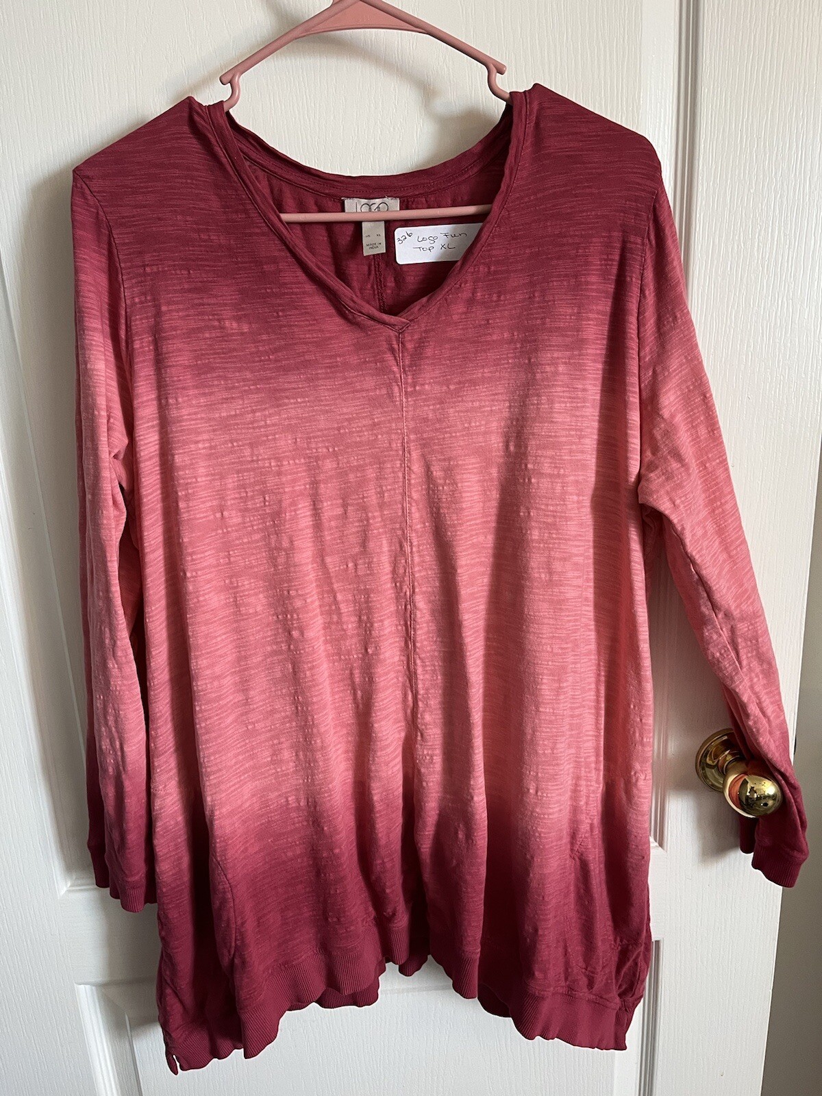 LOGO Fun Color Block Top In Pinks Pullover XL Has Pockets