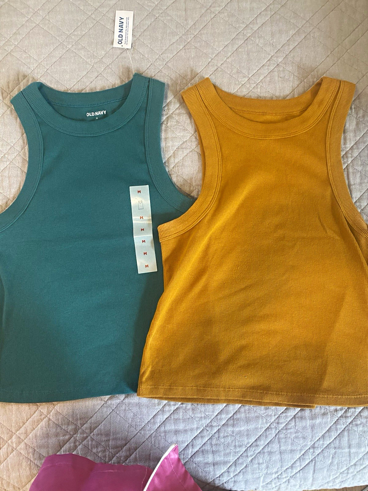 Old Navy Womens Ribbed Tank Lot 2 Size M Stretch Green/Yellow