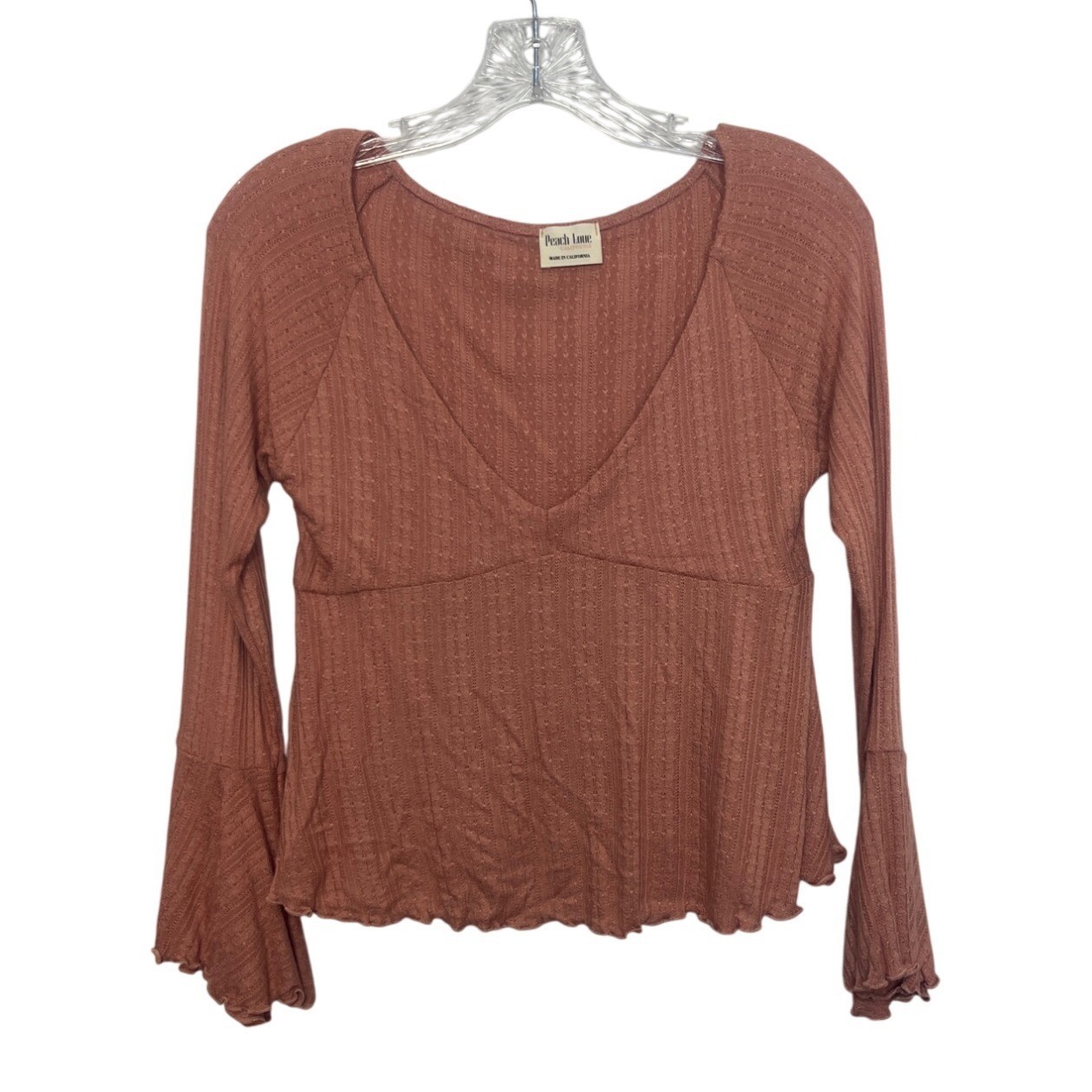 Peach Love California Bell Sleeve Top Shirt Womens Small Orange New WOT