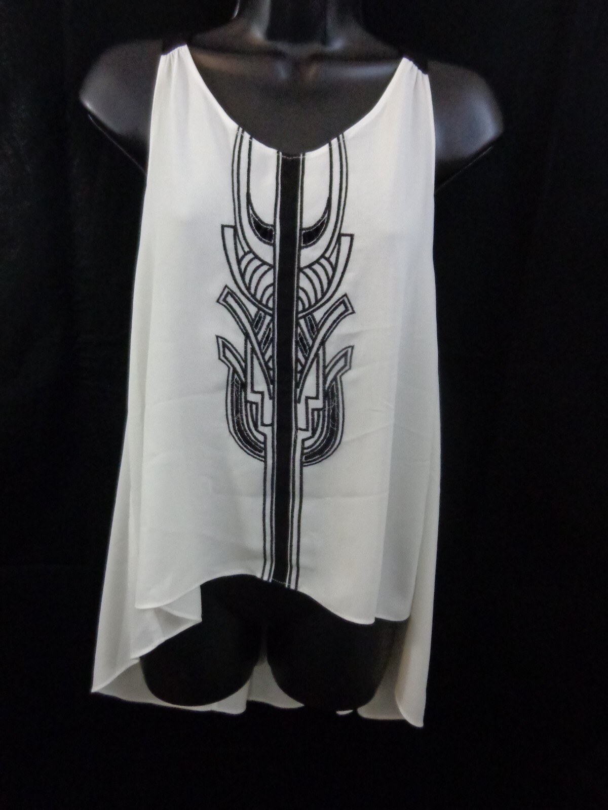 Sugar Lips Blouse Women’s S Black White Racerback Sleeveless Embroidered