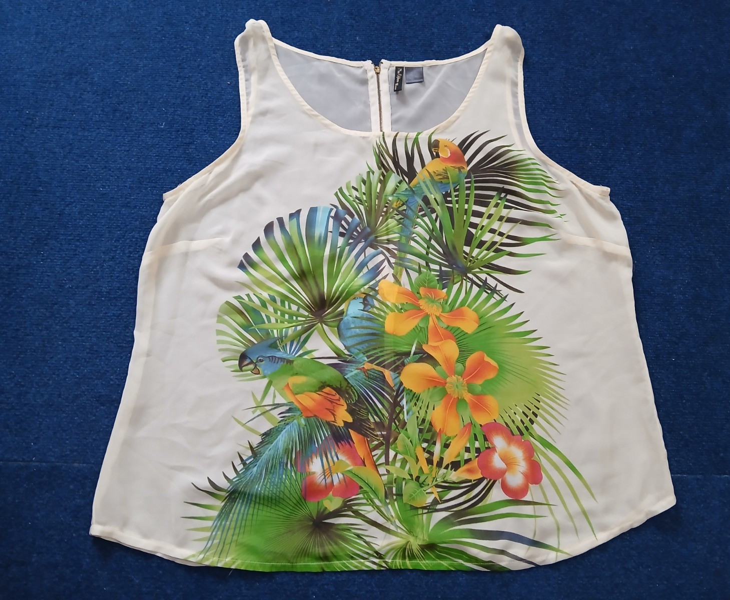 Nue Options Women Sleeveless Sheer Parrot Tropical Blouse 1X NWOT