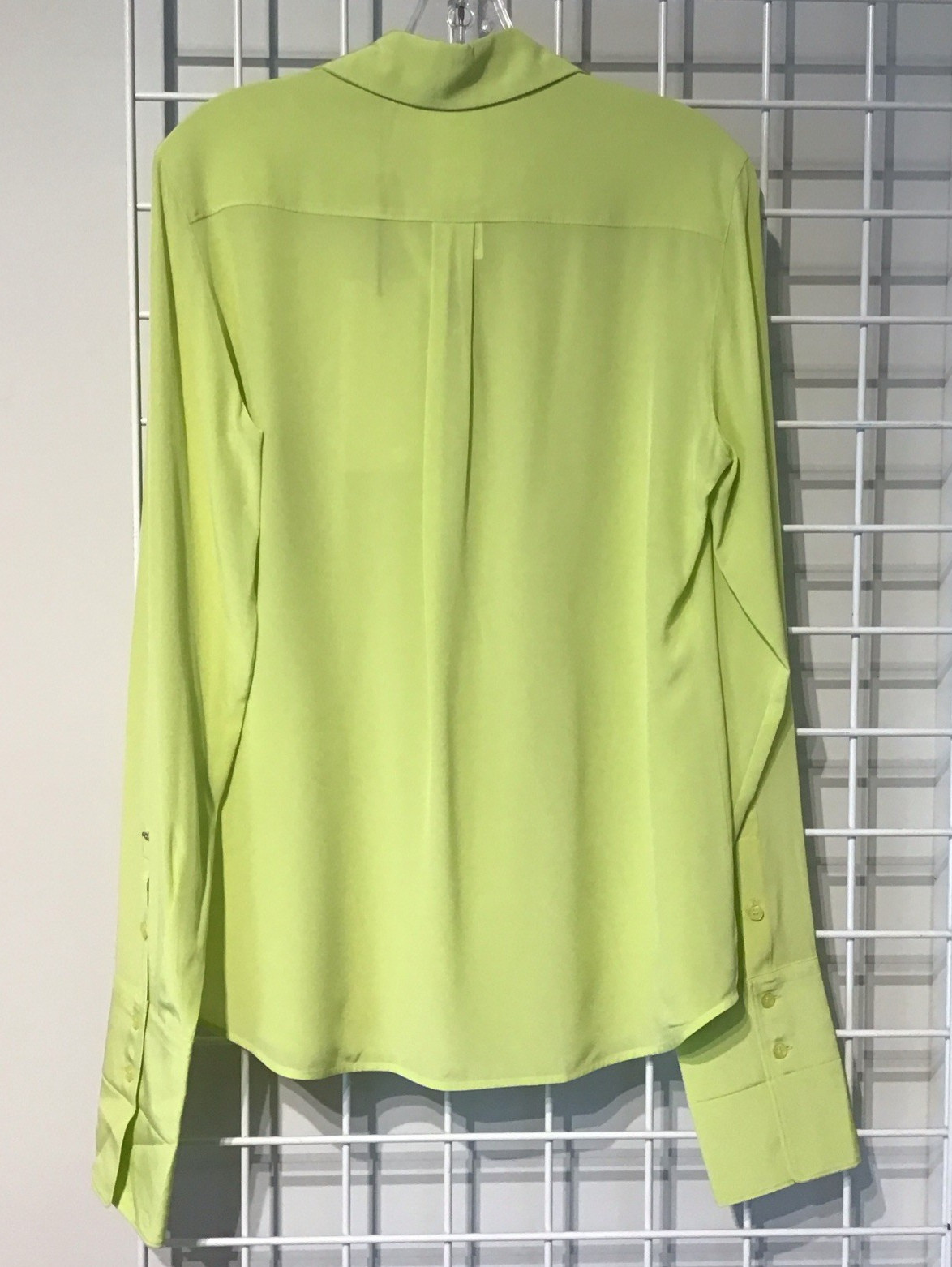 Max Mara SPORTMAX Algebra Lime Silk Shirt Button Front Elongated Cuffs NWOT US6