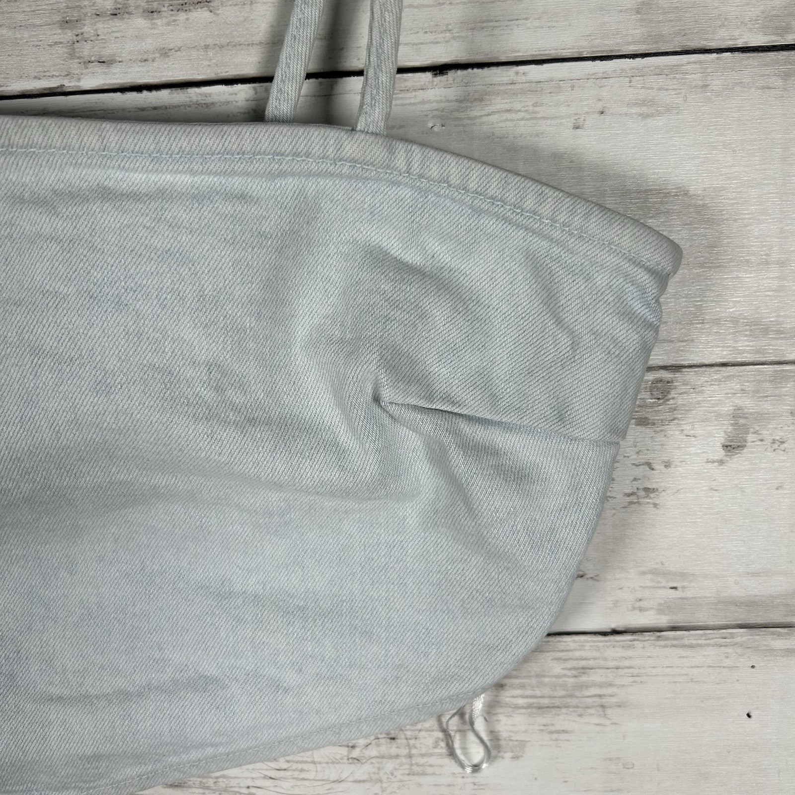 Zara Cropped Bandana Light Wash Denim Triangle Top Size M
