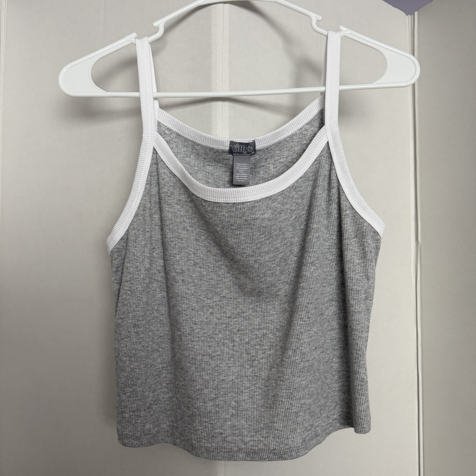 Tillys Womens XL Gray Ribbed Tank Top White Trim Sleeveless Casual Stretch
