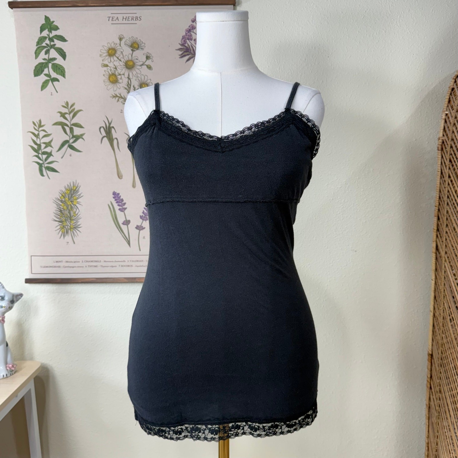 Y2k Mudd Babydoll Lace Trim Cami Top Whimsigoth Dark Coquette Fairy Trashy L