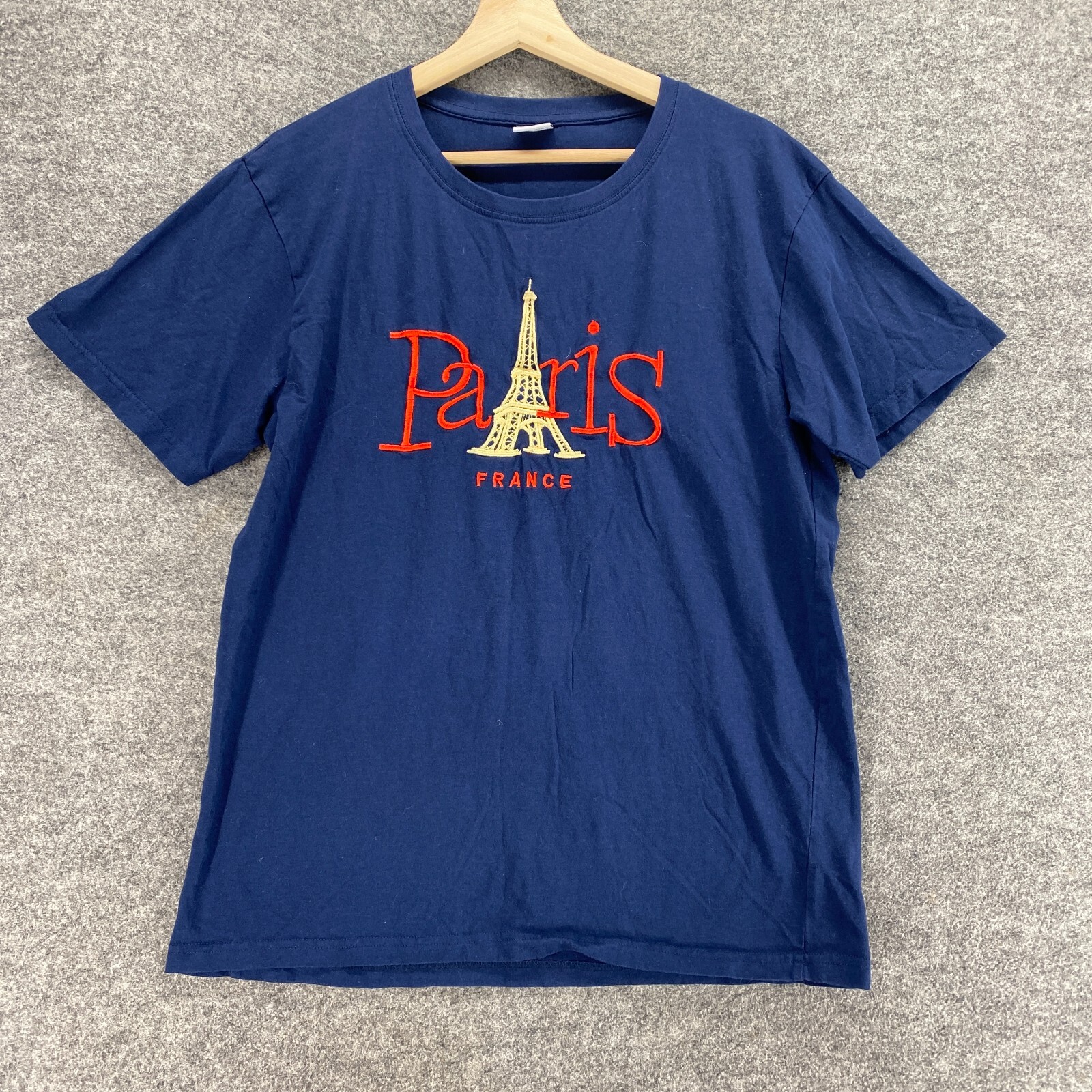 Unbranded T-Shirt Women L Blue Eiffel Tower Print Short Sleeve Crew Neck