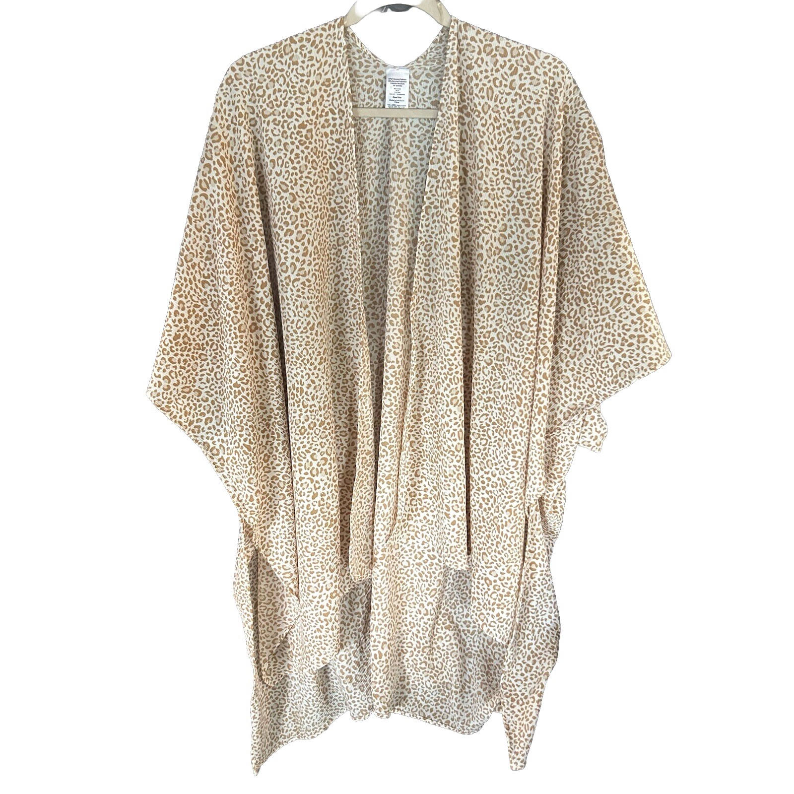Leopard Animal Print Sheer Kimono One Sz Brown Tan Beachy Resort Vacation Boho