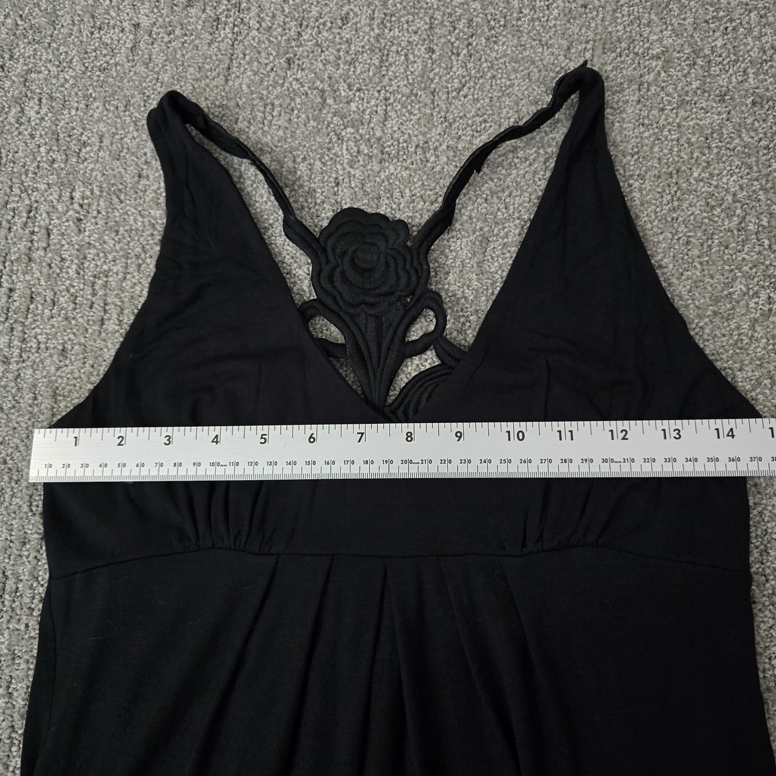 Vtg Twenty One Black Embroidered Back Babydoll Tank Top M Boho Festival Y2K