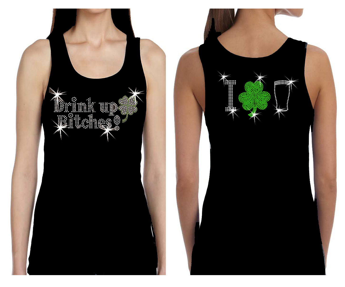 DRINK UP BITCHES LOVE BEER RHINESTONE ST PATRICKS DAY TANK TEE SHIRT