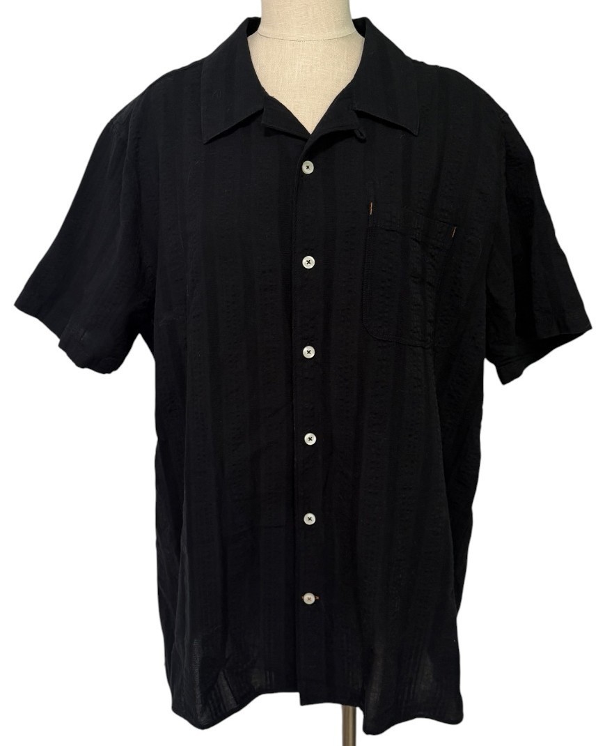 32 Bar Blues Black Textured Camp Shirt XL 100% Cotton Short Sleeve Button Front