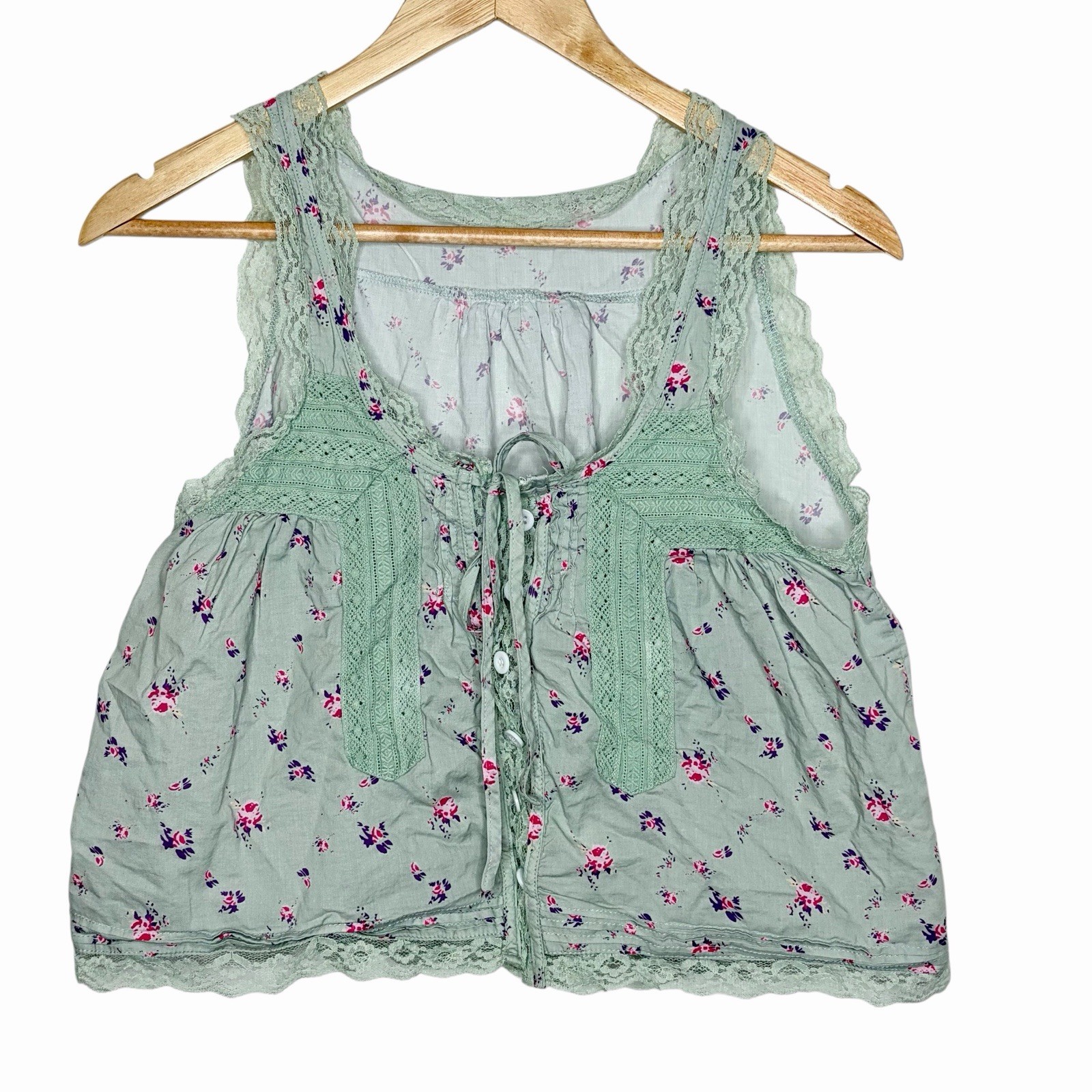 Fairy Cottagecore Coquette Sleeveless Crop Top Womens L Lingerie Floral Festival