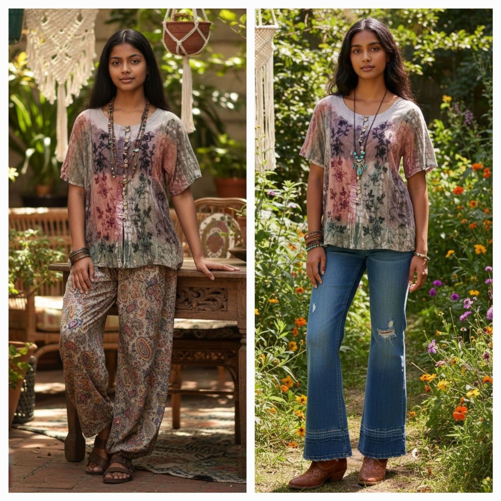 Shivani California Boho Hippie Tie Dye Button Down Top Free Size Medium