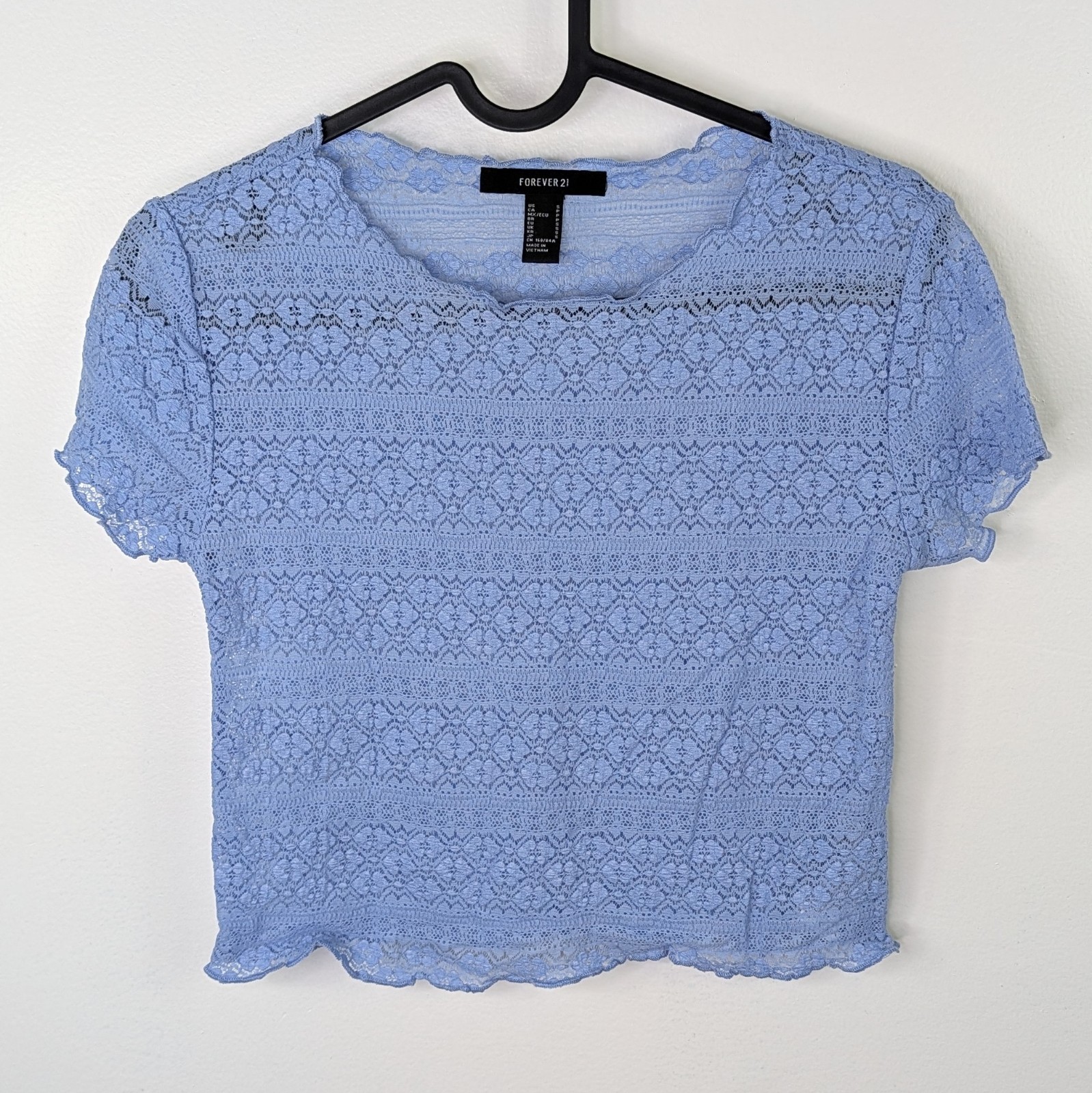 Forever 21 Coquette Lace Crochet Crop Top Womens Small Boho Y2K Blue Periwinkle