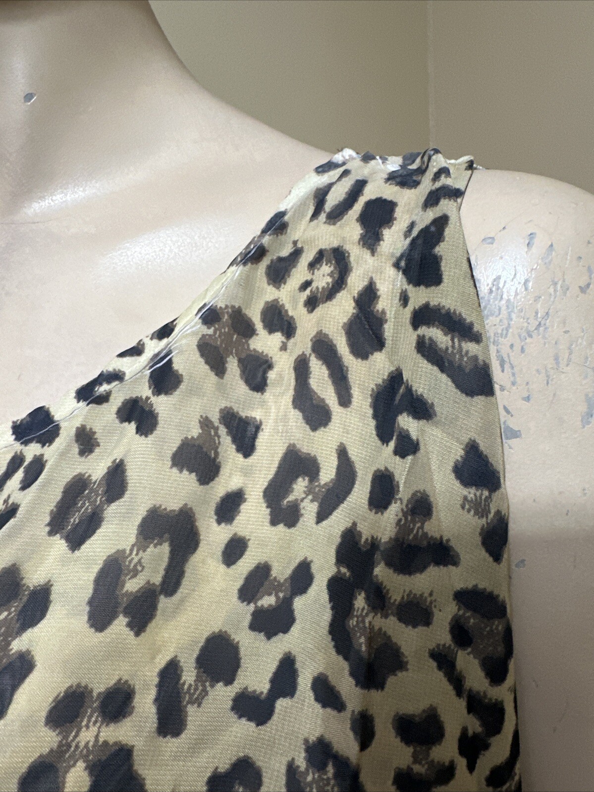 Women’s Beige Leopard Polyester Casual Summer Elastic Waist Size S Blouse Top
