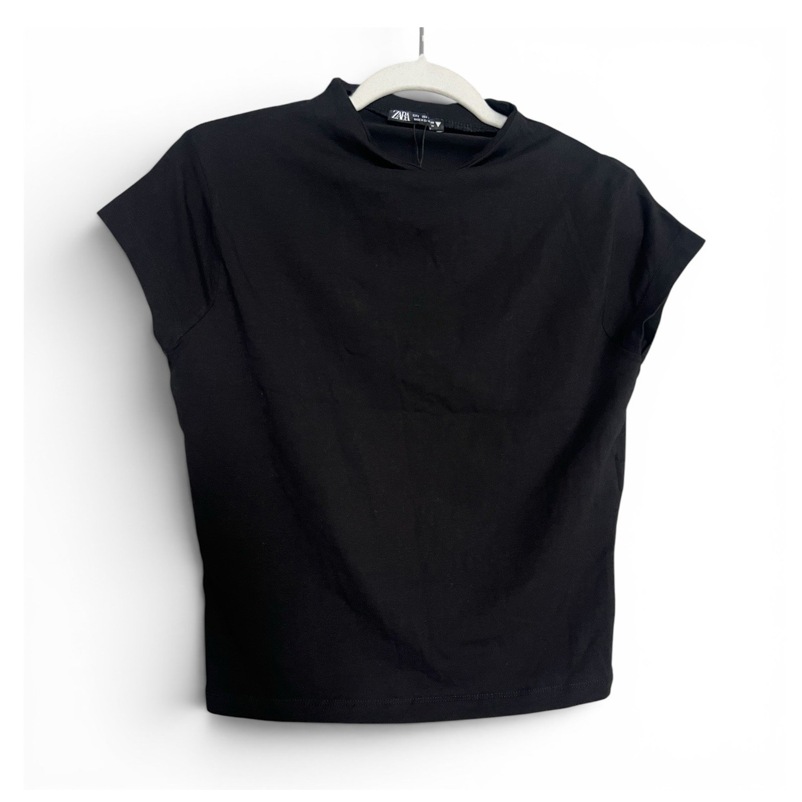 ZARA Black Crew Neck 95% Cotton Tee L New Without Tags