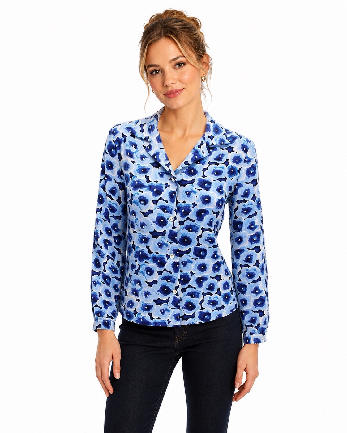 Marc By Marc Jacobs Womens Floral Collar Long Sleeve Shirt Blue Combo Size S