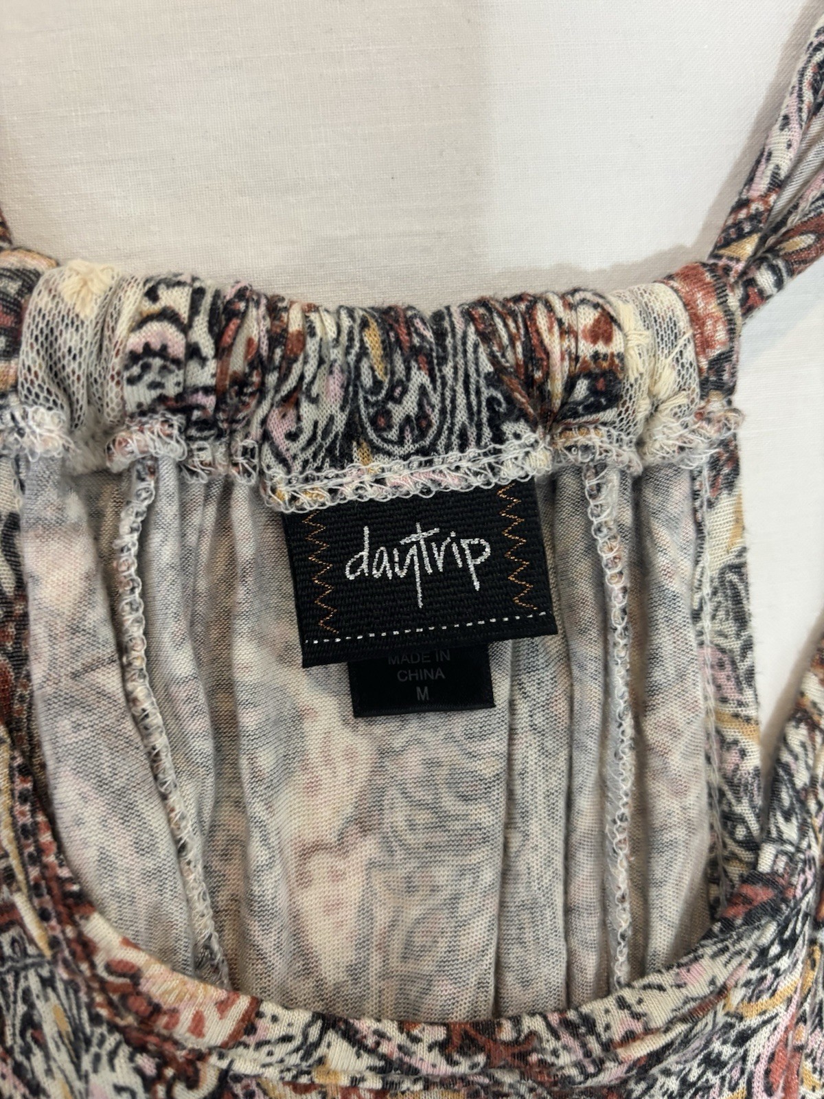 Daytrip The Buckle Print Lace Fringed Tank Top, Size M