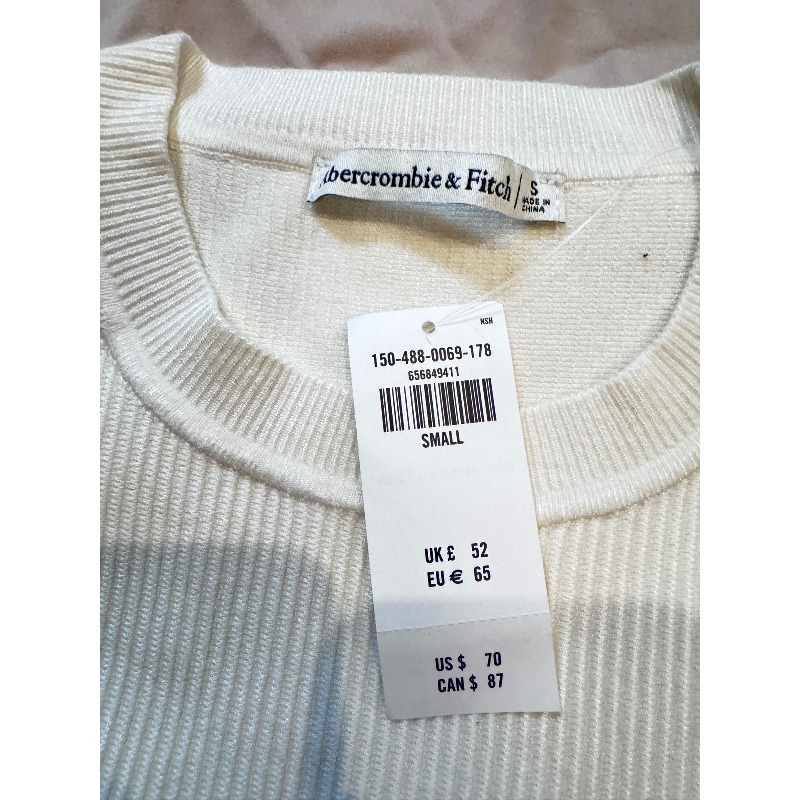 NWT Abercrombie & Fitch Ribbed Long Sleeve Crew Neck Top Cream White Small