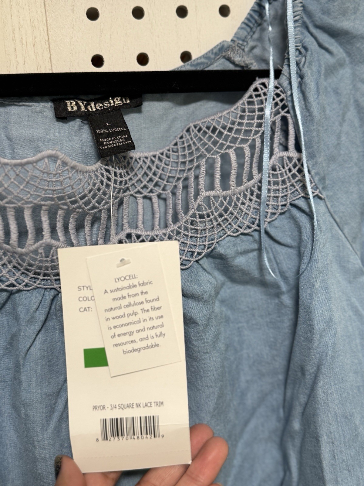 NWT By Design Women’s Long Sleeve Blouse Size L – Denim Blue Lace