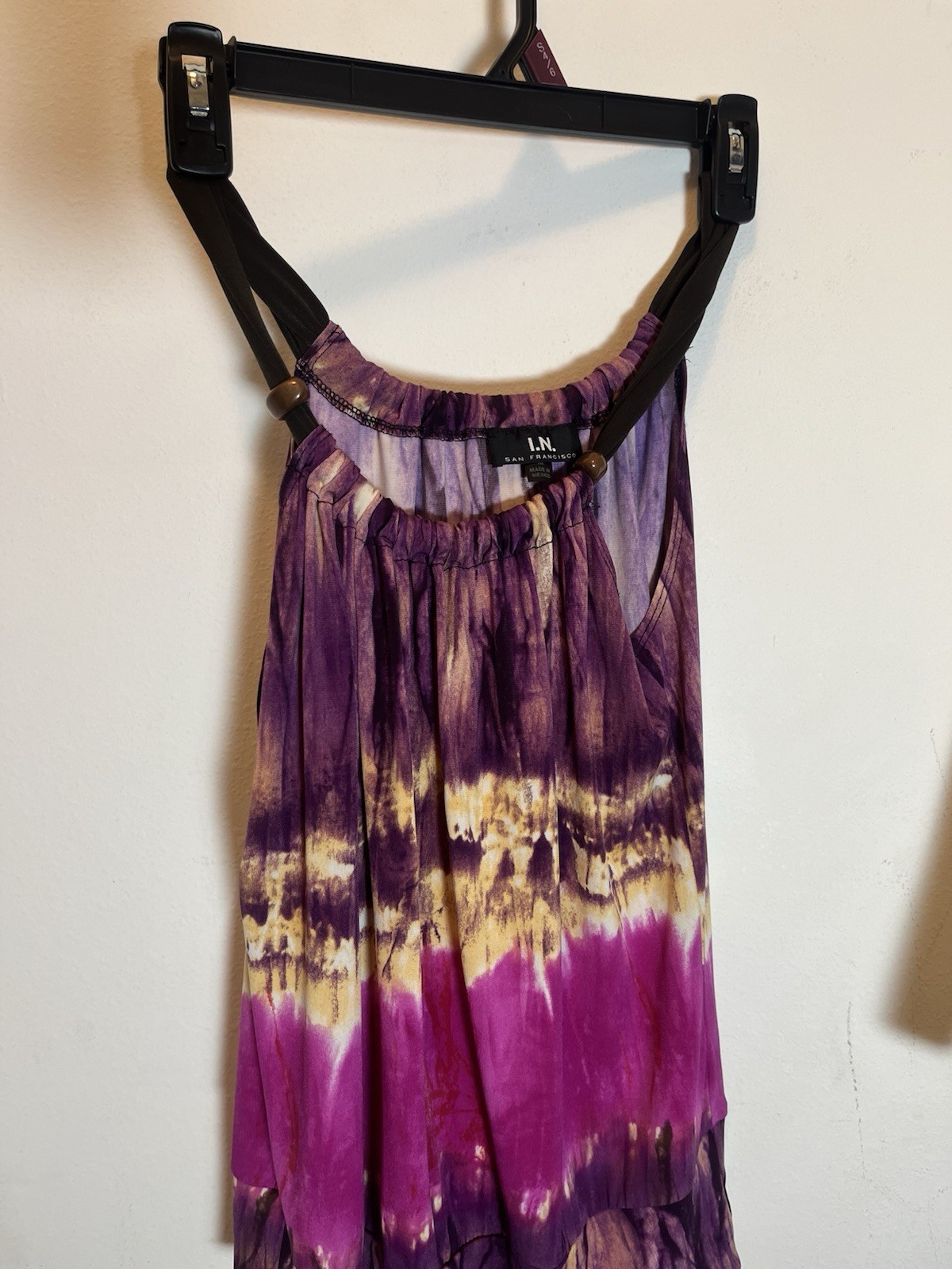 I.N. San Francisco Purple Yellow Pink Tie-Dye Camisole Tank M Sleeveless Beaded