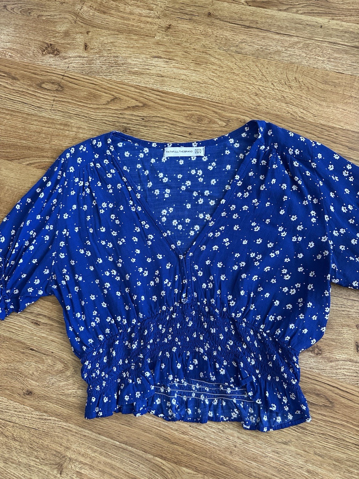 Faithfull the Brand Blue White Floral First Light Betina Top US 6