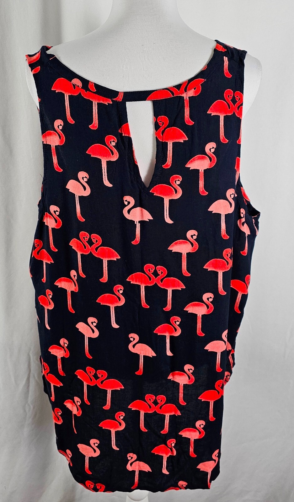 Greater Good Womens Pullover Sleeveless Top Navy Pink Flamingos Rayon 1X