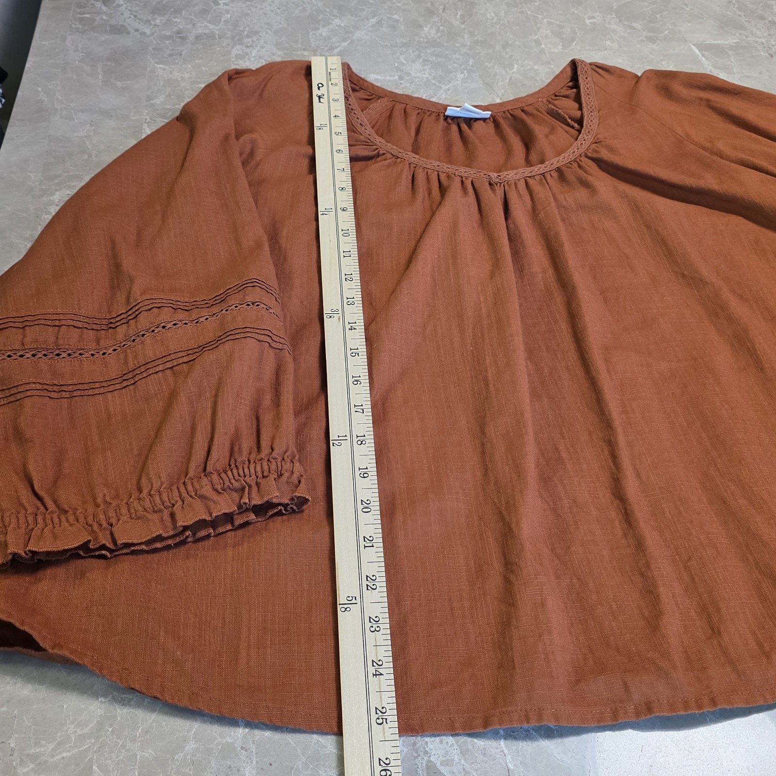 A.N.A. Women’s Rust Brown Peasant V- Neck Blouse Size 1X